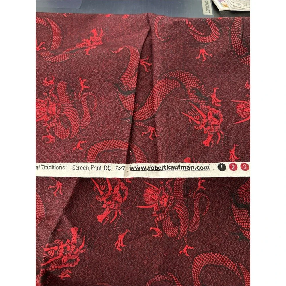 Robert Kaufman Cotton Fabric Red Black Dragon Print Oriental Traditions 1 Yard